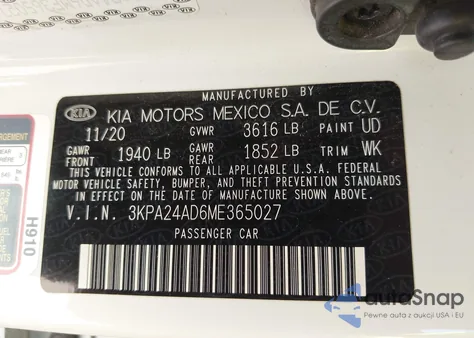 2021 Kia Rio S из США, поврежденный, VIN 3KPA24AD6ME365027